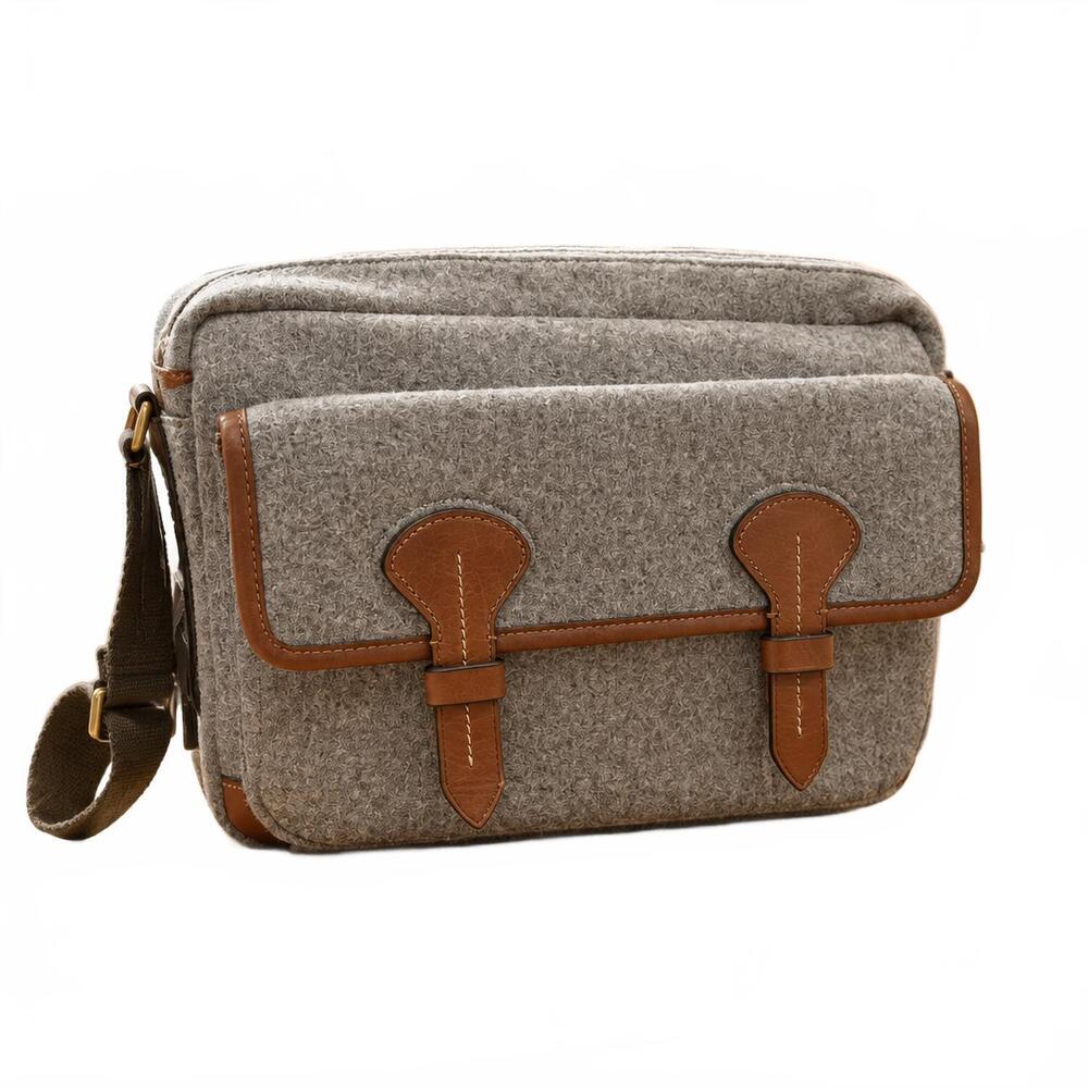 NEW FOSSIL bennett courier bag in wooly grey/saddle brown